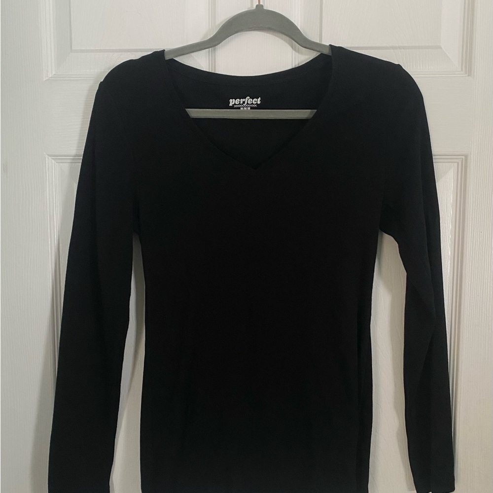 Black V-Neck Women's Top